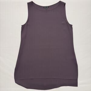 Eileen Fisher Dress Womens P- Small Plum Silk Shift Sheath Tank Side Slit Midi